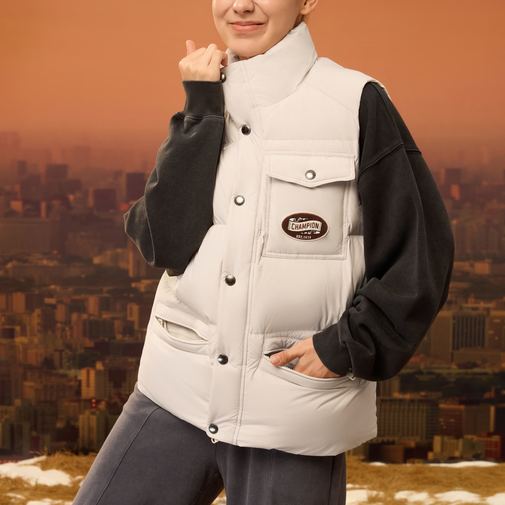 Жилет Champion FW25 Пух Универсальный Модный Минималистичный Контрастные цвета Удобный Классический Версия для США Жилеты Унисекс - изображение 5