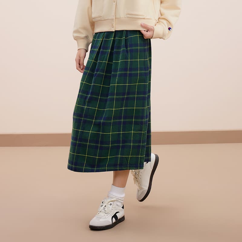Юбка Champion FW24 MENS CASUAL Минималистский Английский стиль кампуса ретро Контрастные цвета Клетчатая ткань С оборками Повседневные длинные юбки Версия для Японии Женский - изображение 3