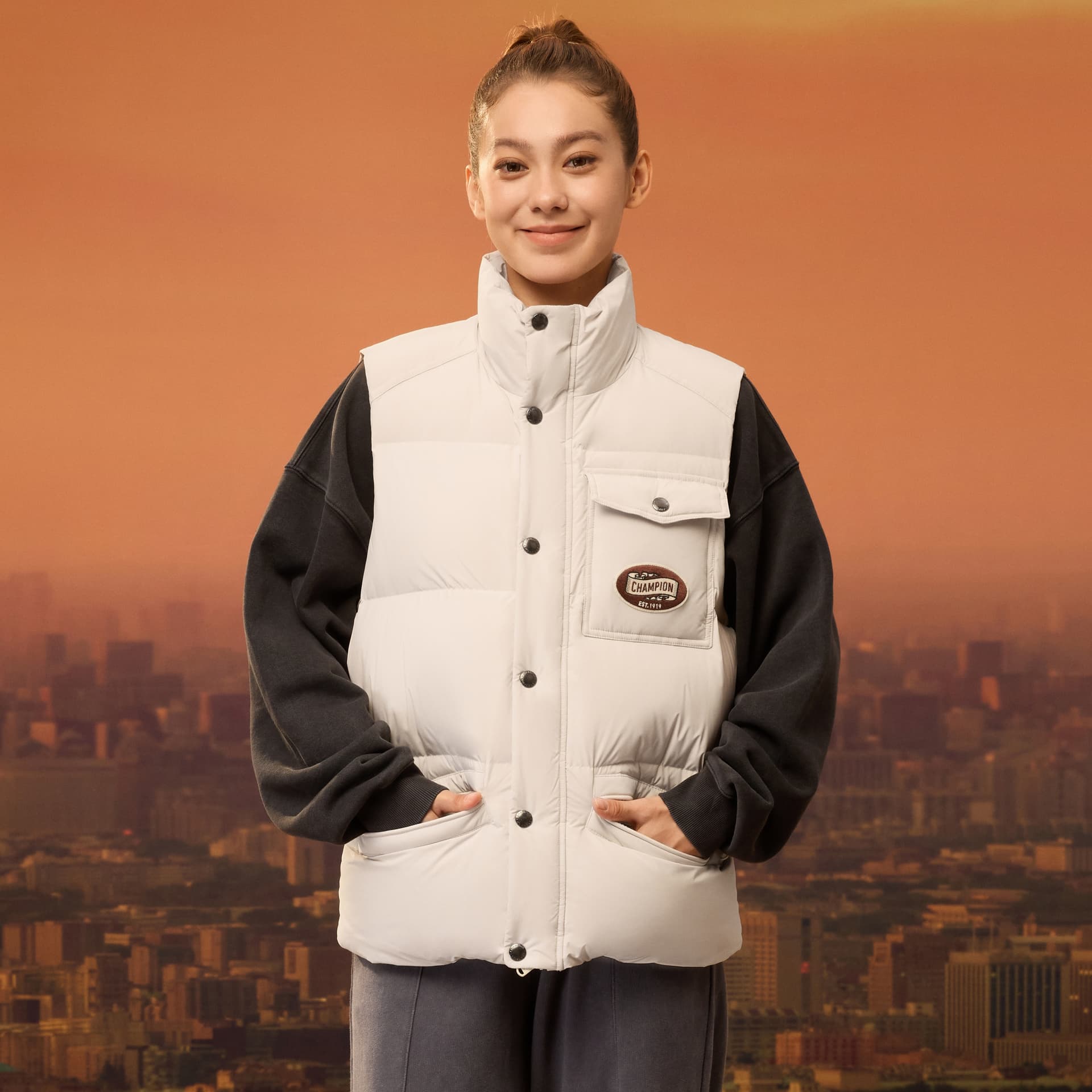 Жилет Champion FW25 Пух Универсальный Модный Минималистичный Контрастные цвета Удобный Классический Версия для США Жилеты Унисекс - изображение 4