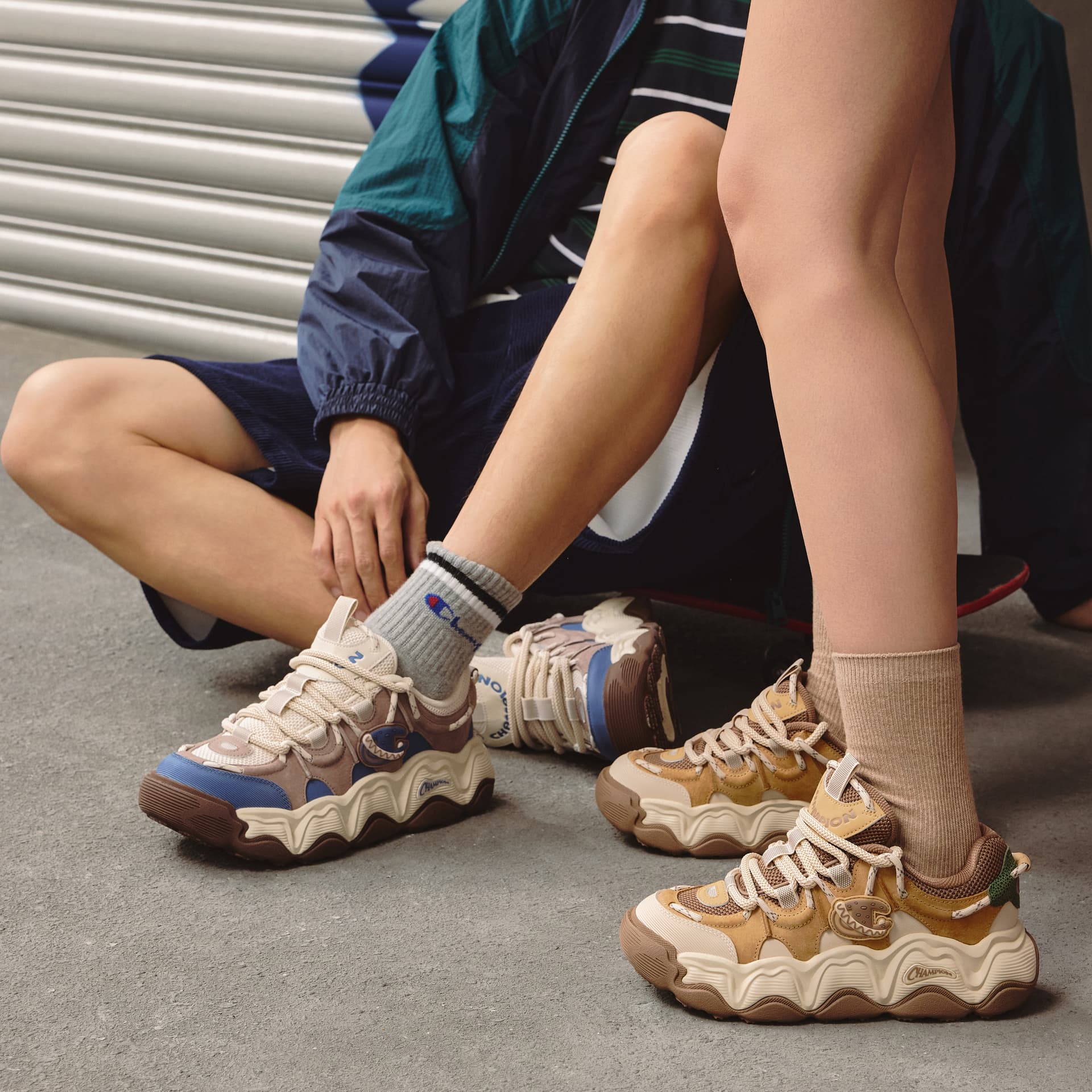 Кроссовки Champion Low Top Повседневная обувь Мужская Сатин Коричневый Иллюзия Память Синий - изображение 2