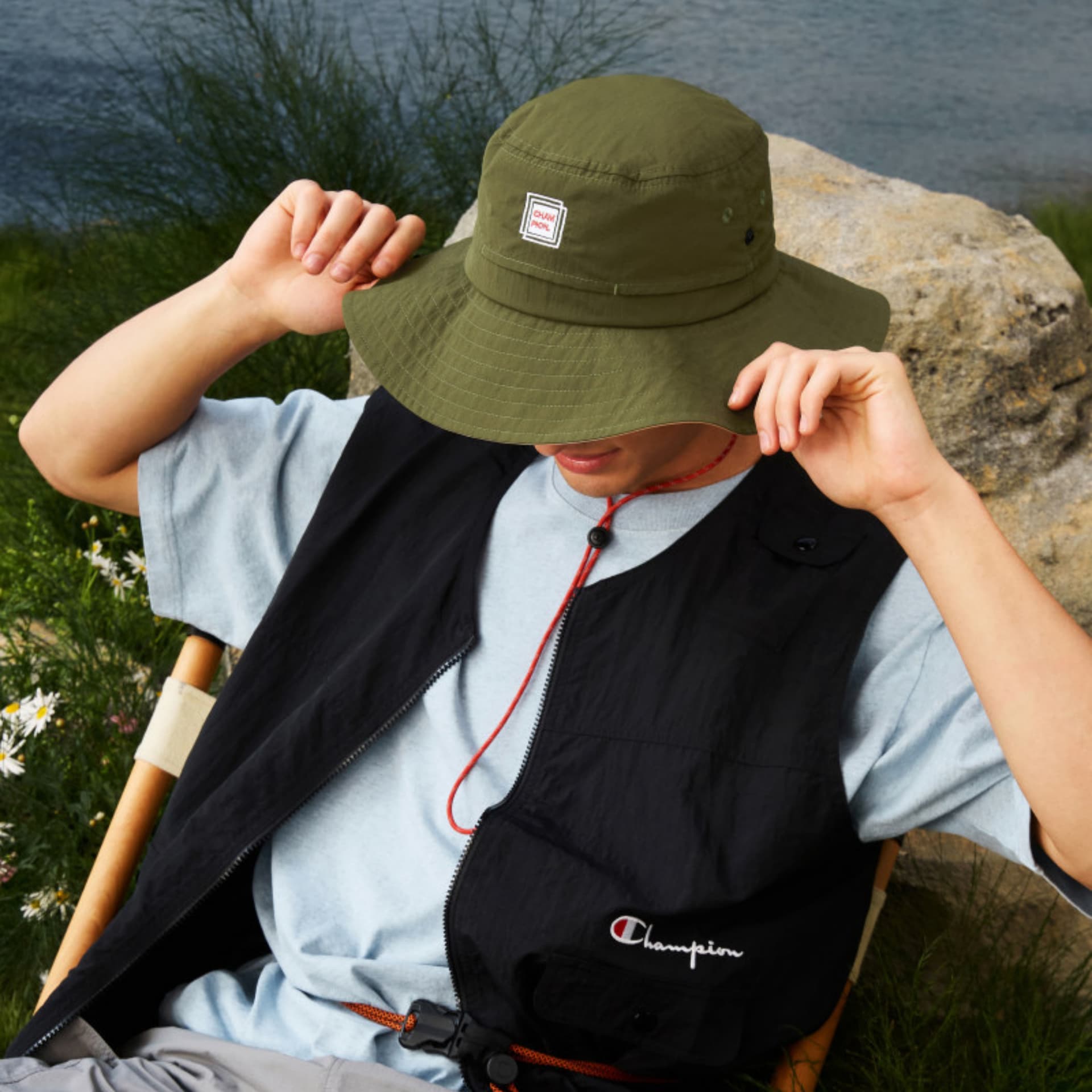 Панама Champion Cowboy Bucket Hat Универсальный модный спортивный повседневный минималистичный классический винтажный логотип бренда легкий индивидуальный нейлон шляпы ведра унисекс парный - изображение 18