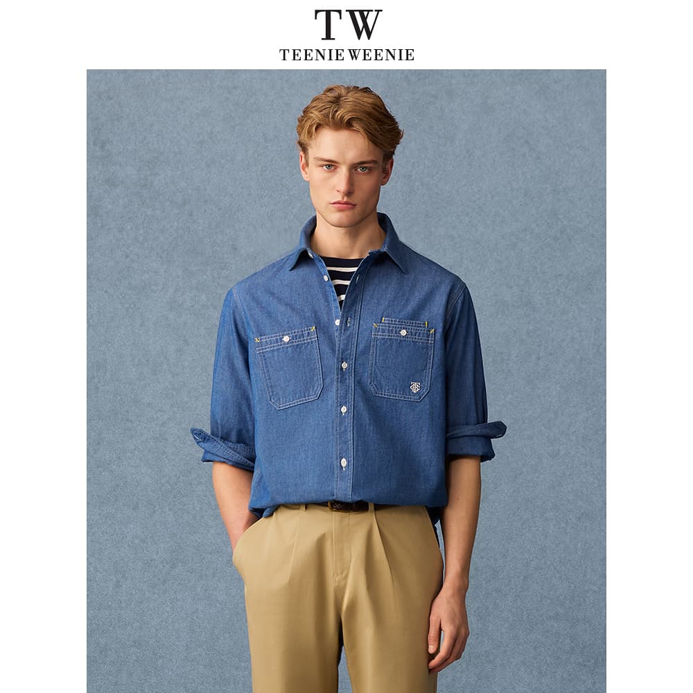 Рубашка Teenie Weenie Men Evergreen Preppy Style Blue Unisex Рубашки - изображение 5