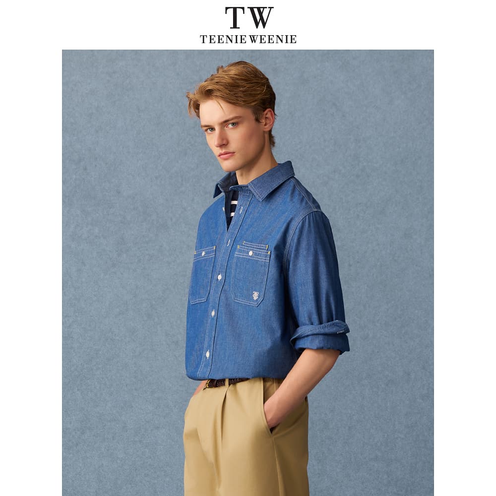 Рубашка Teenie Weenie Men Evergreen Preppy Style Blue Unisex Рубашки - изображение 6