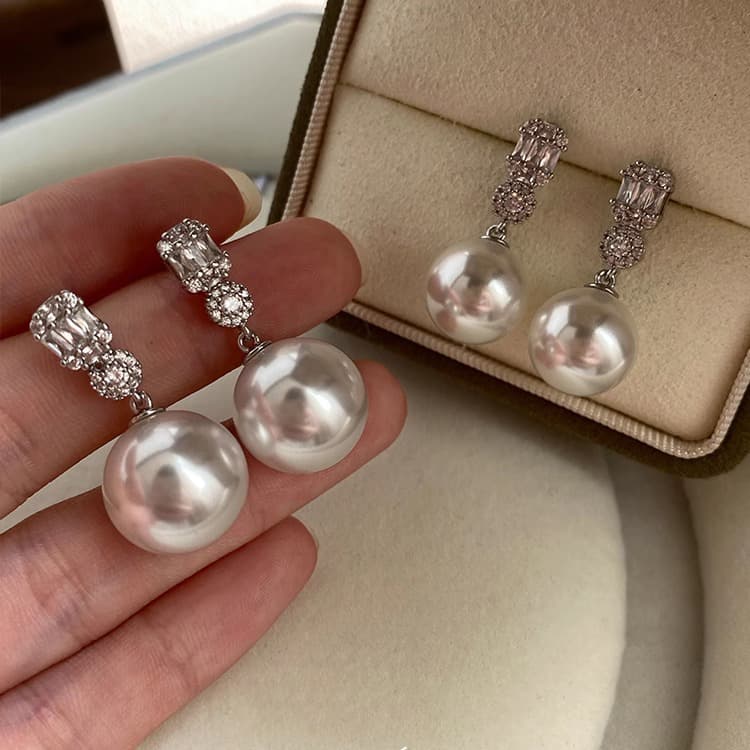 Серьги ONEKISS Серьги с синтетическим кубическим цирконием покрытием из золота медью искусственным жемчугом унисекс - изображение 2