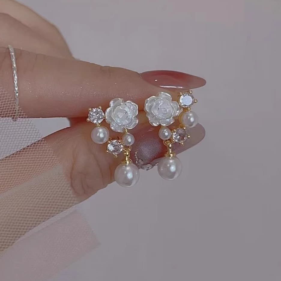Серьги ONEKISS Серьги с синтетическим кубическим цирконием покрытием из золота медью искусственным жемчугом женские - изображение 4