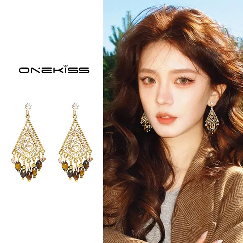 Серьги ONEKISS Камень Тигровый глаз Серьги-гвоздики Женские - изображение 2