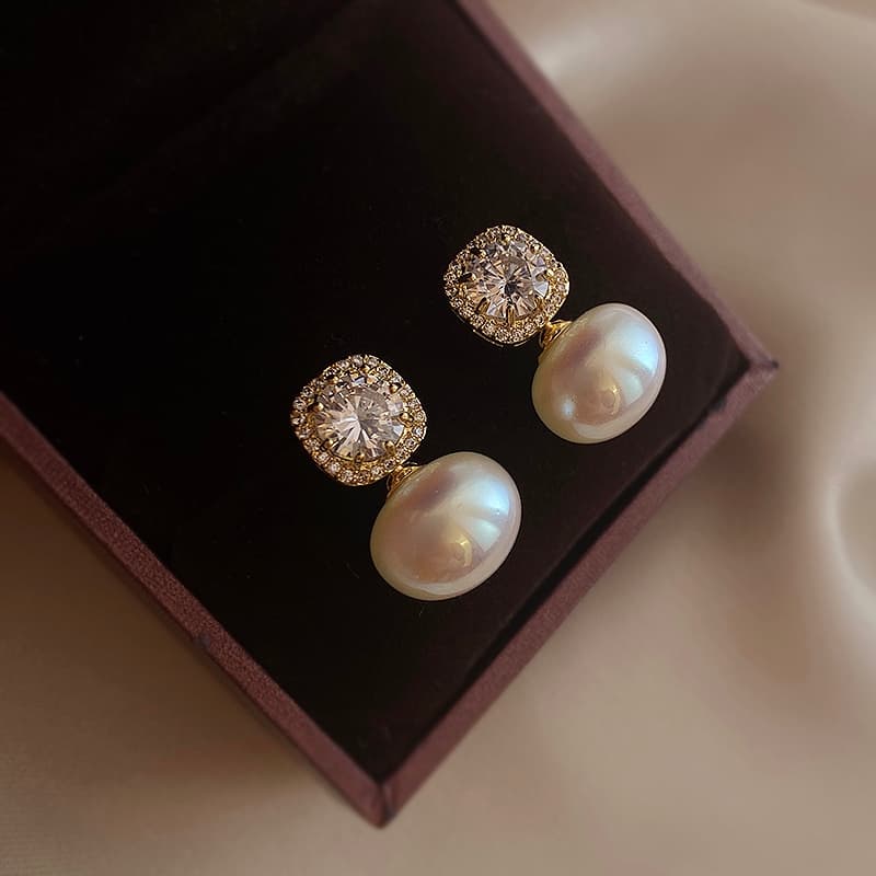 Серьги ONEKISS Серьги с синтетическим кубическим цирконием покрытием из золота медью искусственным жемчугом женские - изображение 2