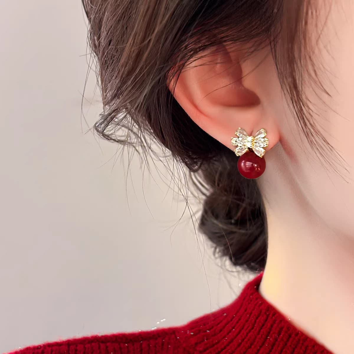 Серьги ONEKISS Синтетический кубический цирконий золото с покрытием медный искусственный жемчуг серьги-гвоздики женские - изображение 3
