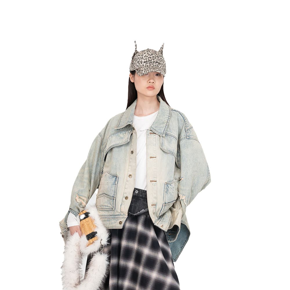 FENG CHEN WANG FW26 Светло-синий Женские Джинсовые куртки - изображение 4