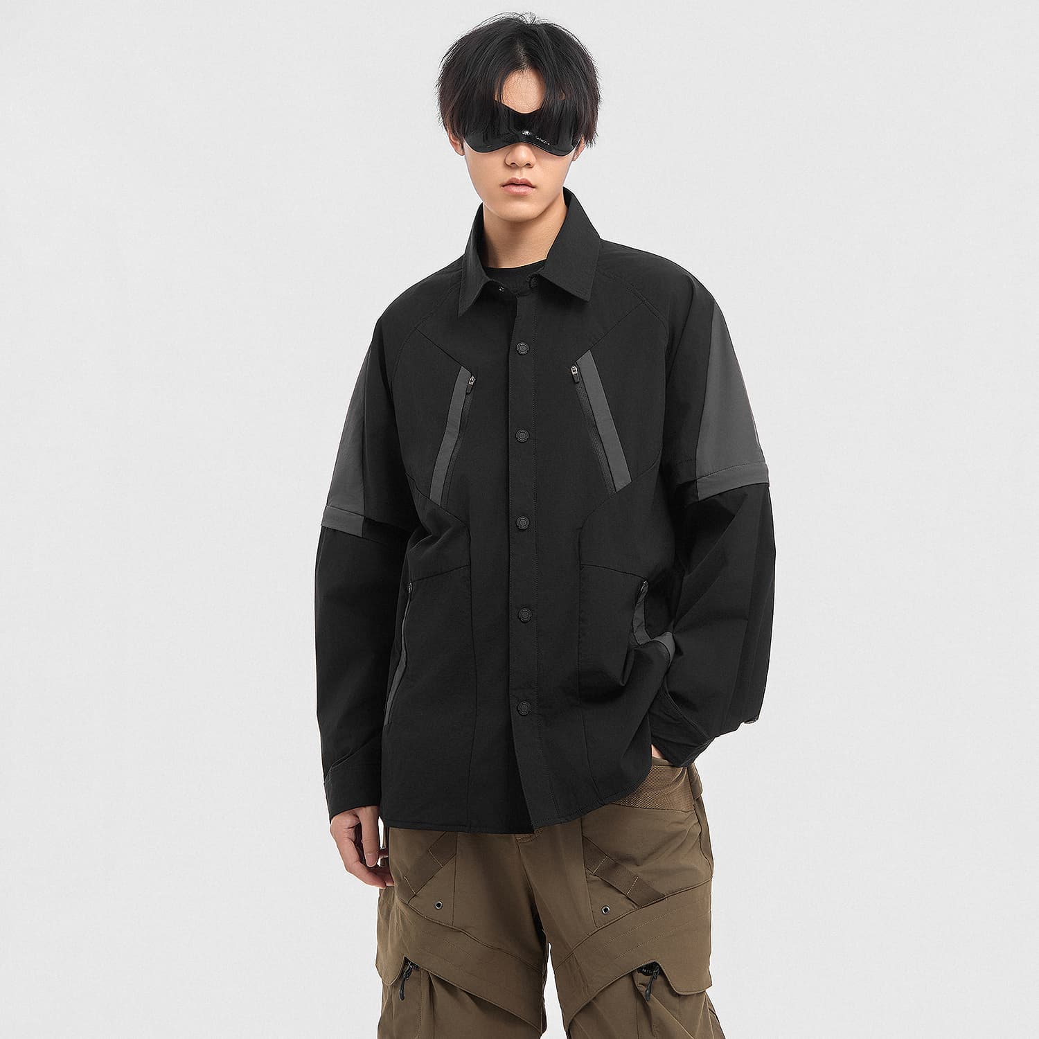 Рубашка VIP Urban Techwear Collection Деконструкция Пэчворк Сборка и Разборка Длинная Рубашка с Рукавами Унисекс - изображение 3