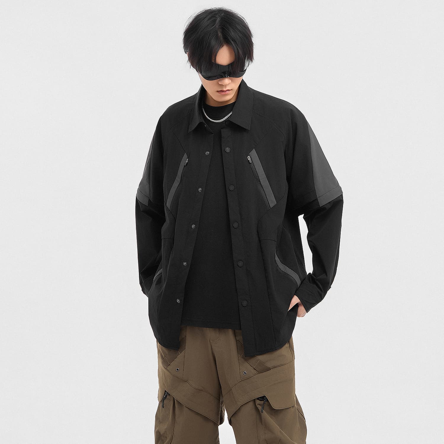 Рубашка VIP Urban Techwear Collection Деконструкция Пэчворк Сборка и Разборка Длинная Рубашка с Рукавами Унисекс - изображение 5