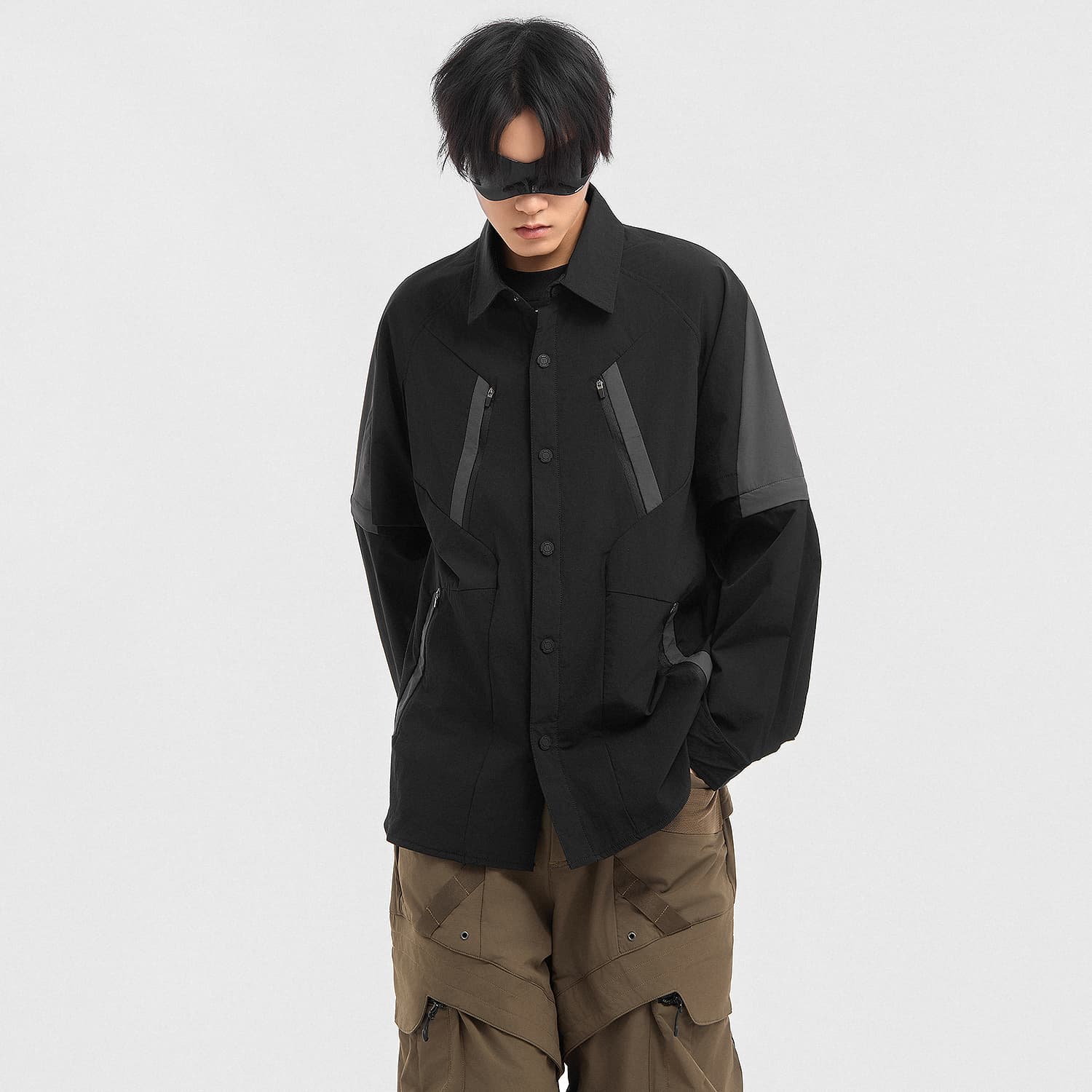 Рубашка VIP Urban Techwear Collection Деконструкция Пэчворк Сборка и Разборка Длинная Рубашка с Рукавами Унисекс - изображение 4
