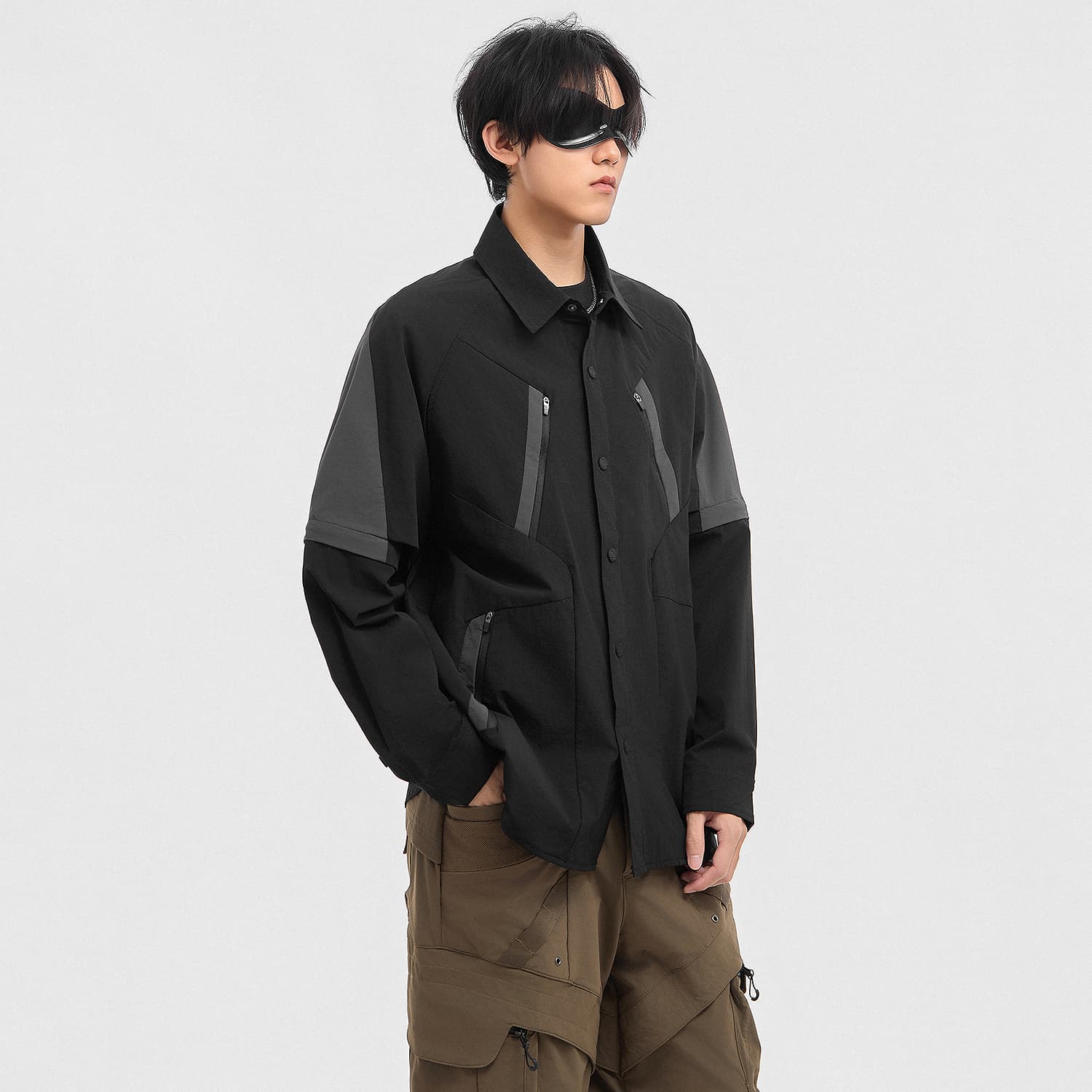 Рубашка VIP Urban Techwear Collection Деконструкция Пэчворк Сборка и Разборка Длинная Рубашка с Рукавами Унисекс - изображение 6