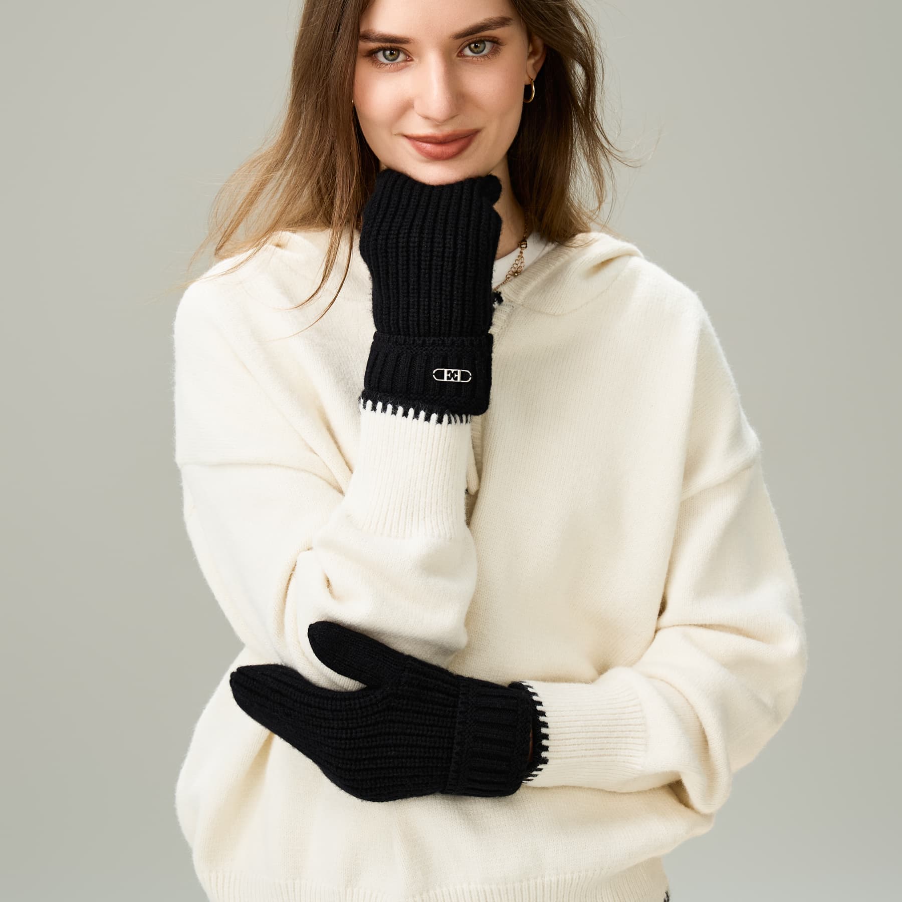ELLE Вязаная модель с флисовой подкладкой утолщенная теплая устойчивая к холоду милый стиль модная универсальная - изображение 4