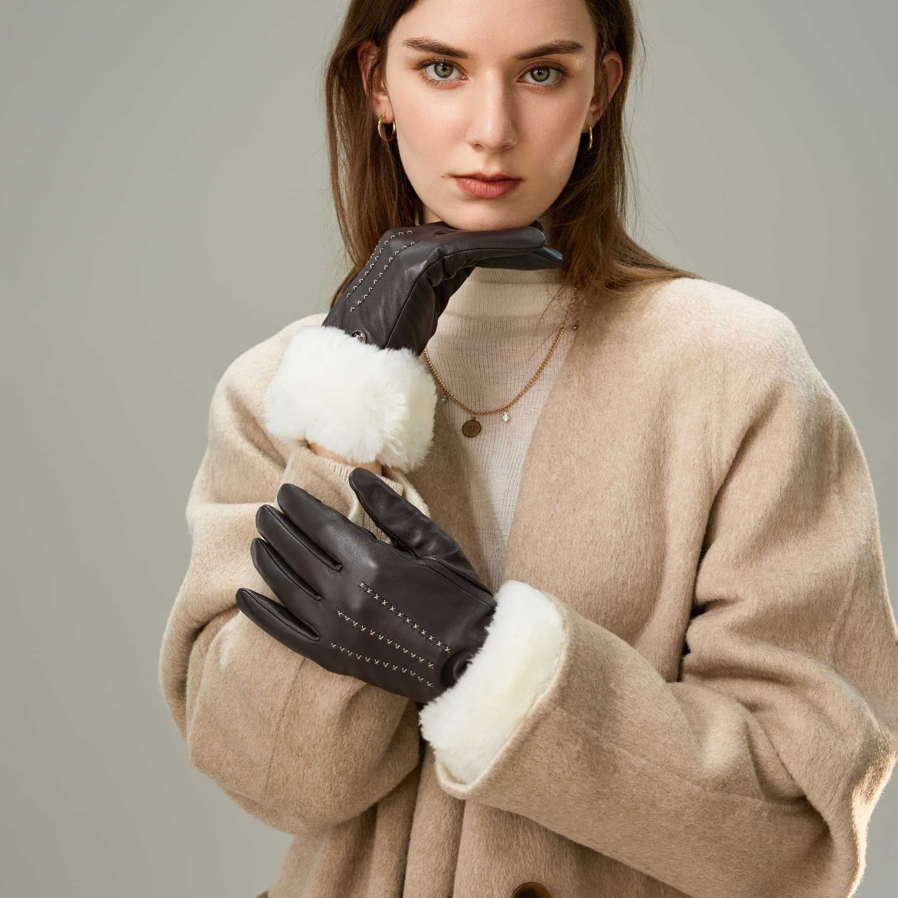 ELLE Овчина Мех Шерсть Перчатки Унисекс - изображение 7