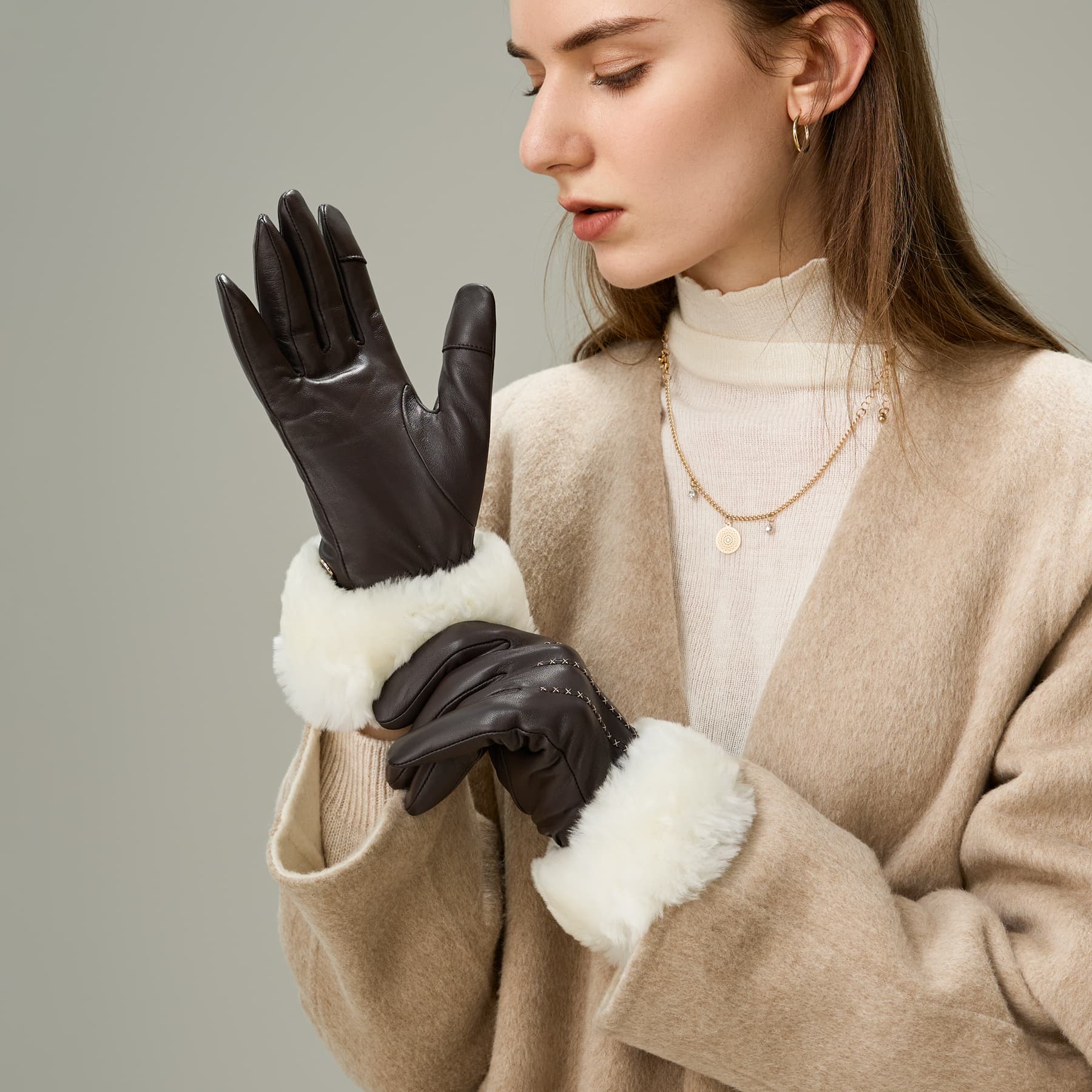 ELLE Овчина Мех Шерсть Перчатки Унисекс - изображение 6