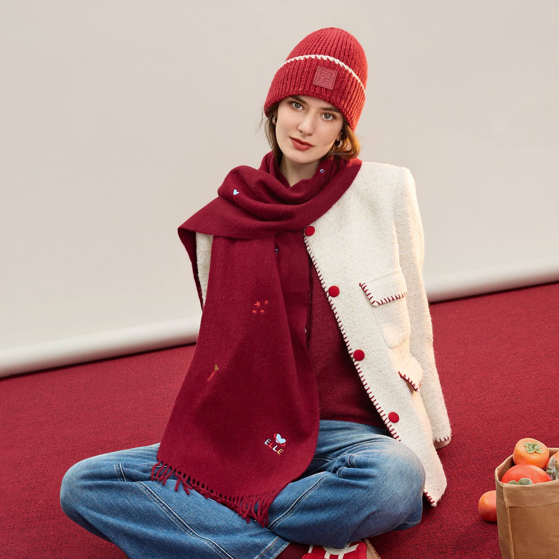 Шарф ELLE 100% овечья шерсть вязаные шарфы Женские - изображение 3