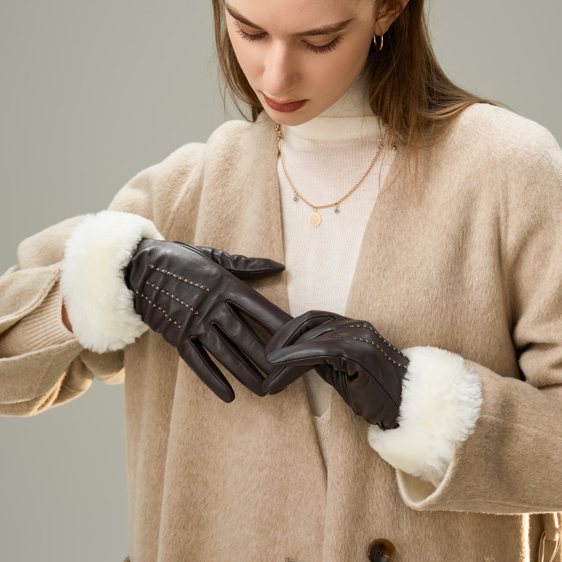 ELLE Овчина Мех Шерсть Перчатки Унисекс - изображение 5