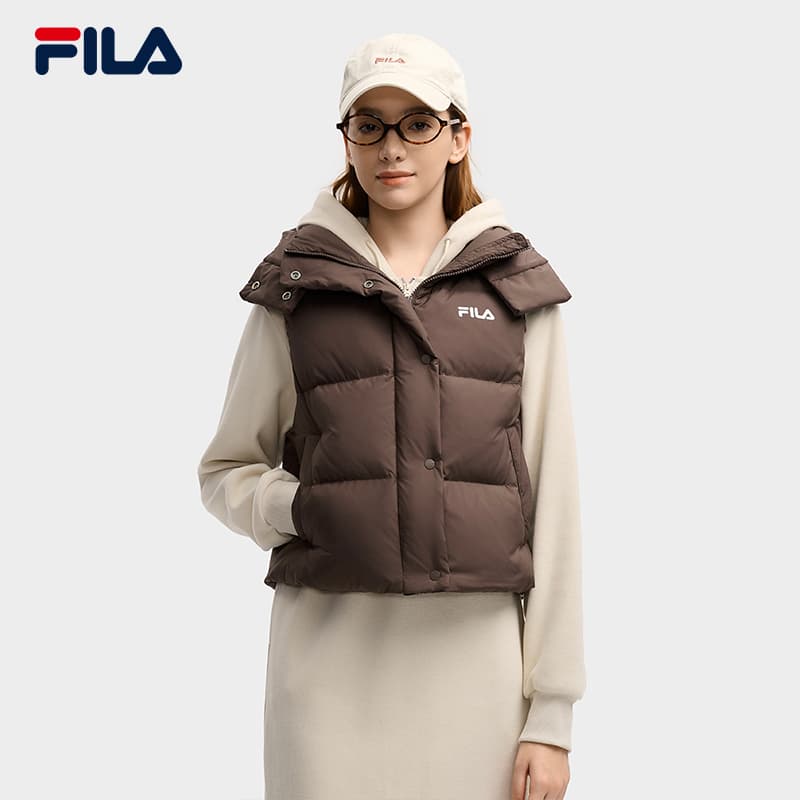 FILA ORIGINALE Пуховый жилет Женские Песочный цвет Рыжевато-коричневый - изображение 3