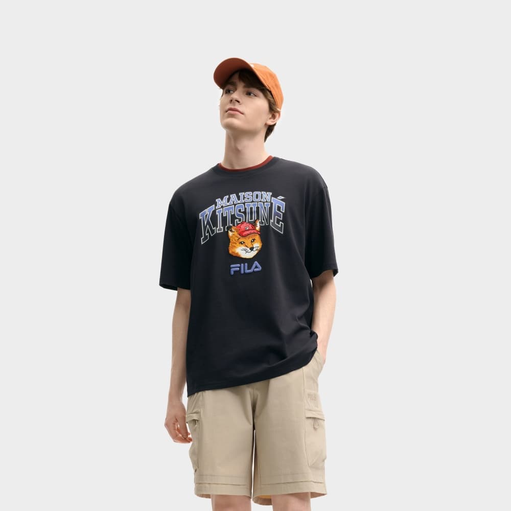 Футболка FILA X MAISON KITSUNE Little Fox T Рубашка Унисекс Легенда Синий - изображение 3