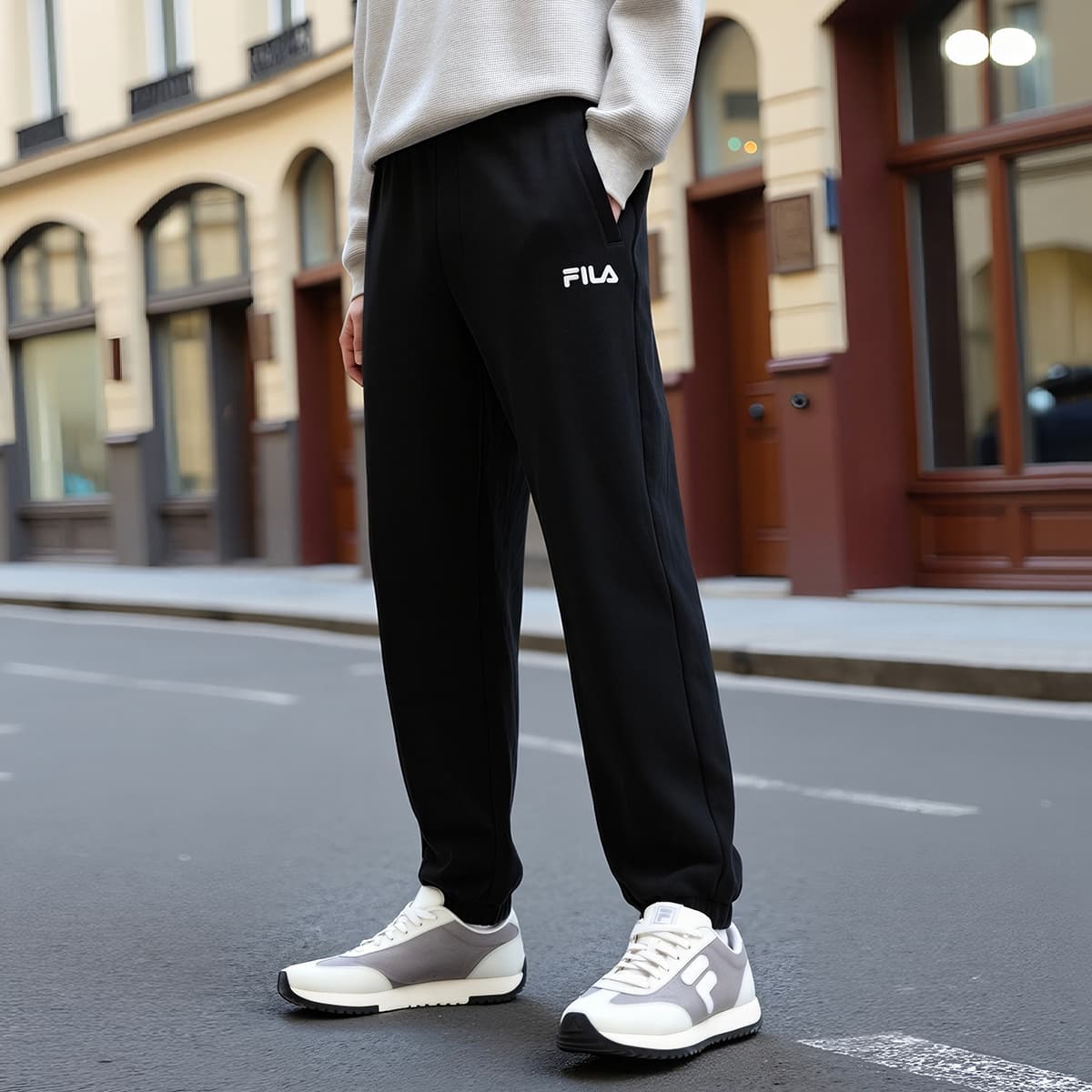 Штаны FILA ORIGINALE Вязаные тренировочные брюки мужские глубокий черный BK - изображение 3