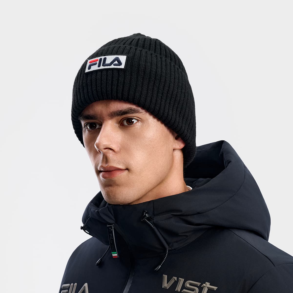 Шапка FILA Акриловая овечья шерсть шерсть полиэстеровое волокно шапка-бини унисекс глубокий черный - изображение 6