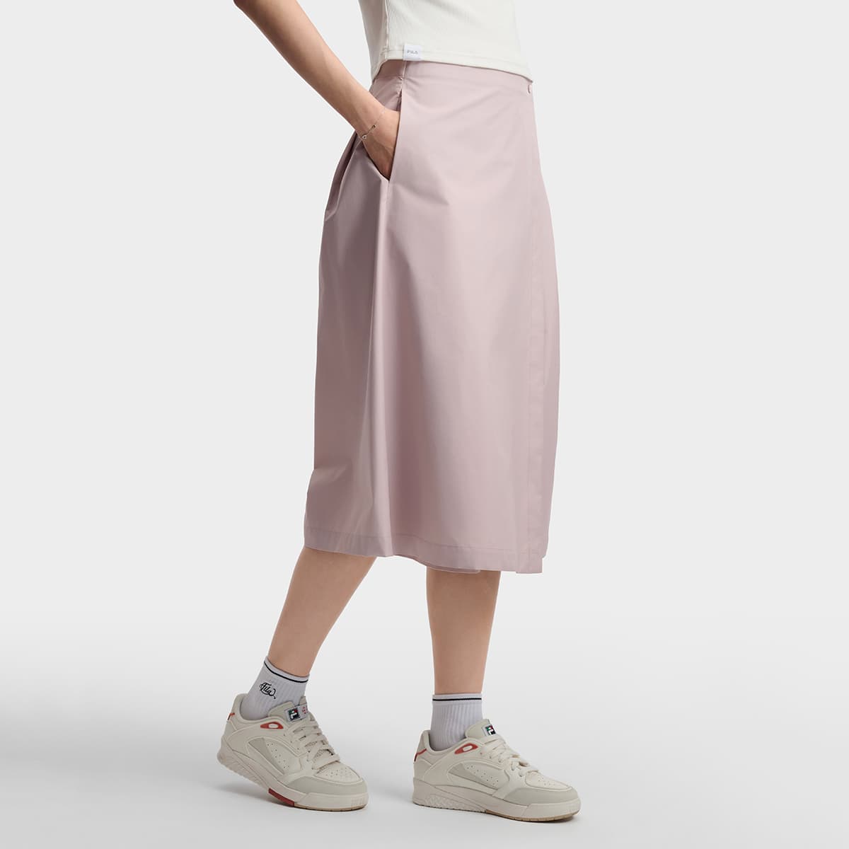 Юбка FILA Белая Повседневная Длинная Юбка Женская Лотосовый Серый Порошок - изображение 5