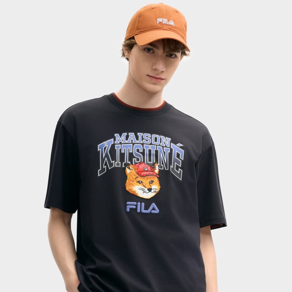 Футболка FILA X MAISON KITSUNE Little Fox T Рубашка Унисекс Легенда Синий - изображение 4