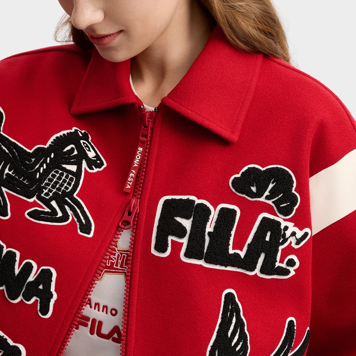 Зимняя куртка пуховик FILA CNY Пуховик Унисекс Красный Ритм - изображение 7