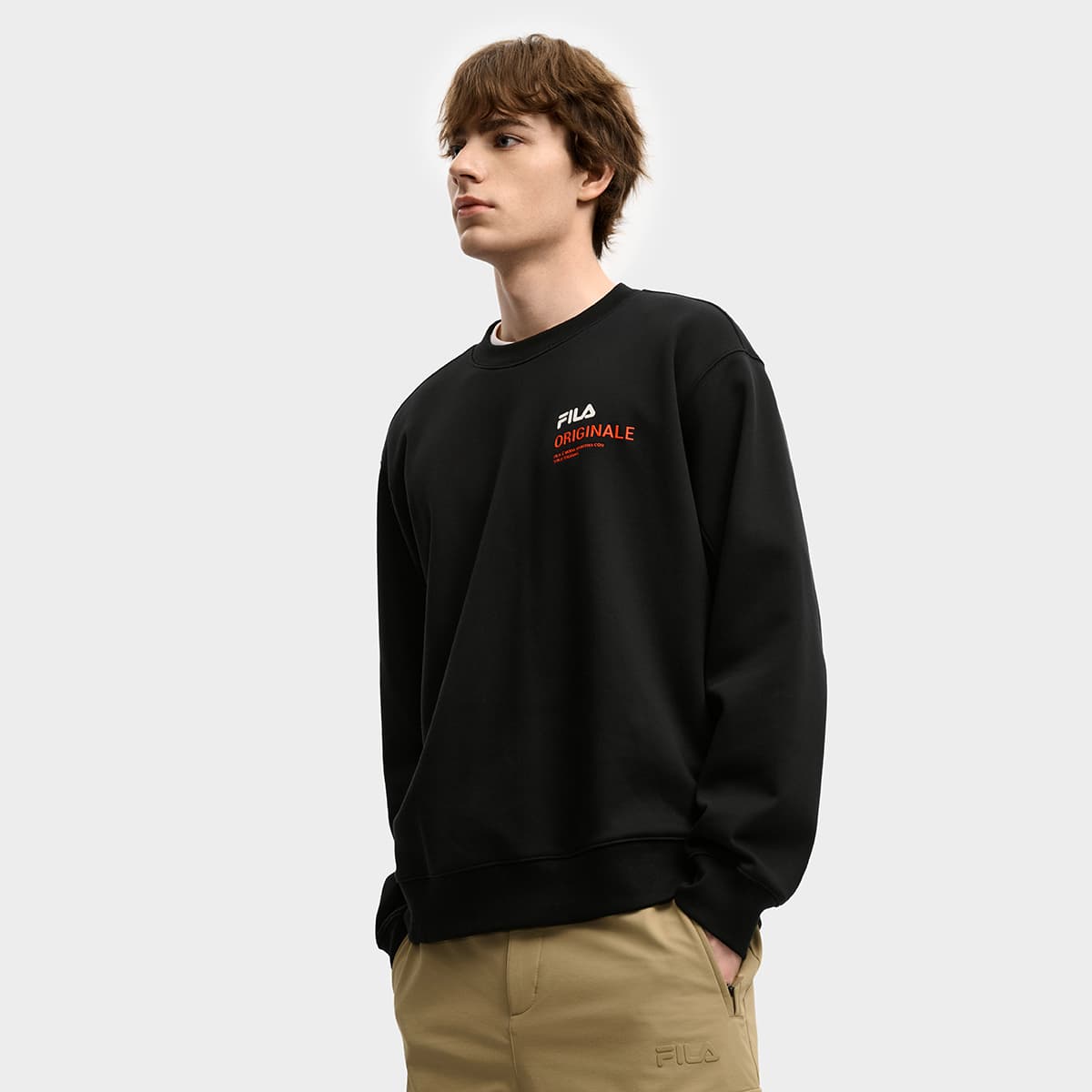 Худи FILA ORIGINALE С флисовой подкладкой Модный повседневный универсальный термальный свободный крой Толстовка мужской черный - изображение 4
