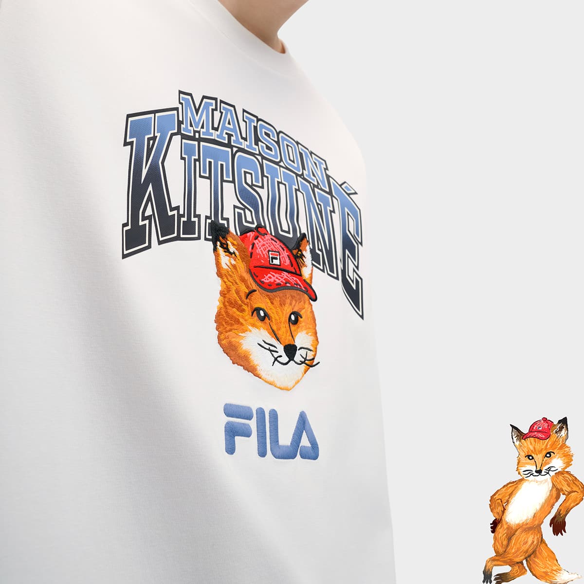 Футболка FILA X MAISON KITSUNE Little Fox T Рубашка Унисекс Облачный Белый - изображение 6
