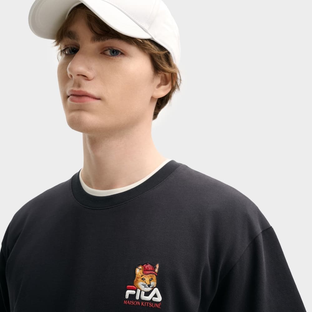 Футболка fila X MAISON KITSUNE Little Fox T Рубашка Унисекс Легендарный синий - изображение 6