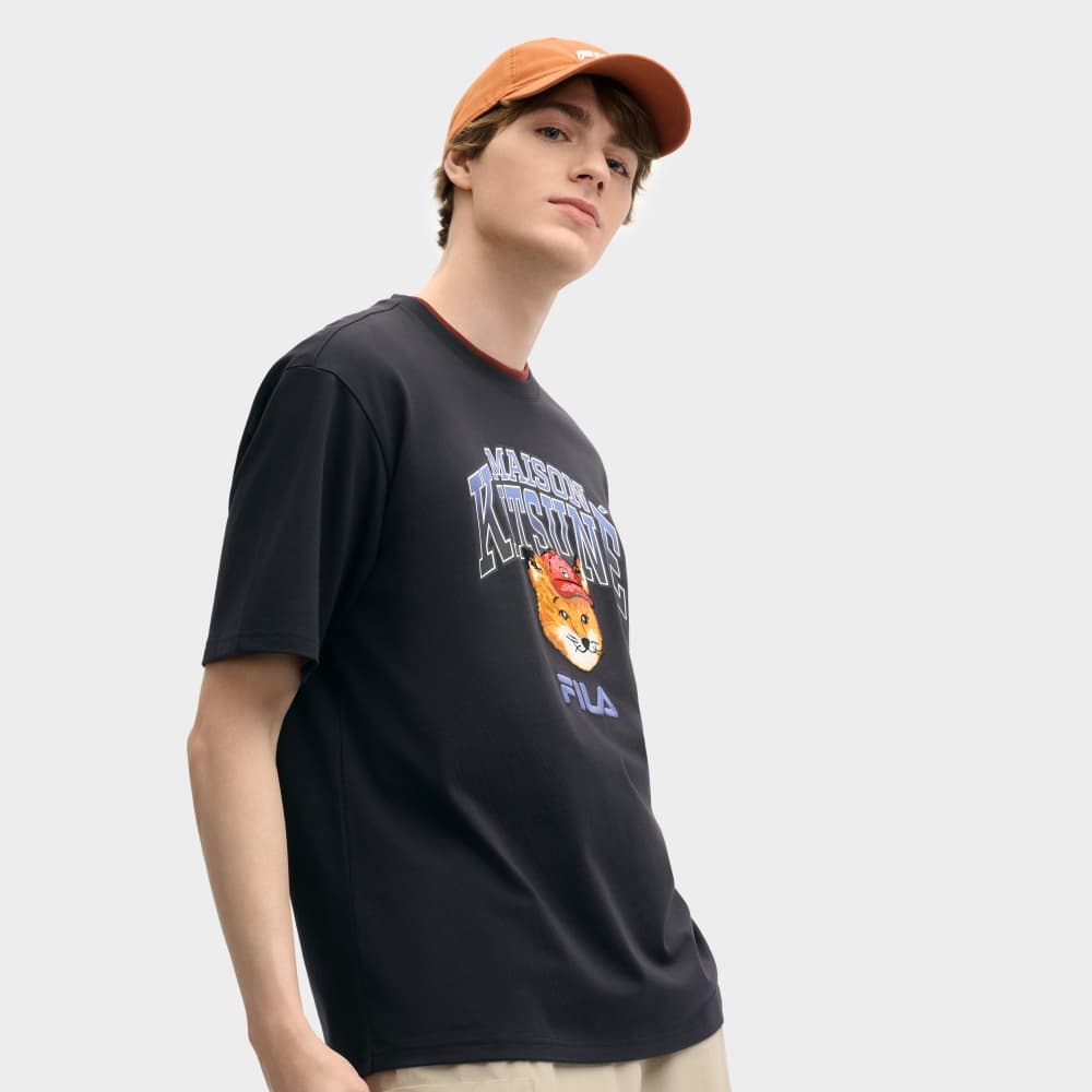 Футболка FILA X MAISON KITSUNE Little Fox T Рубашка Унисекс Легенда Синий - изображение 5