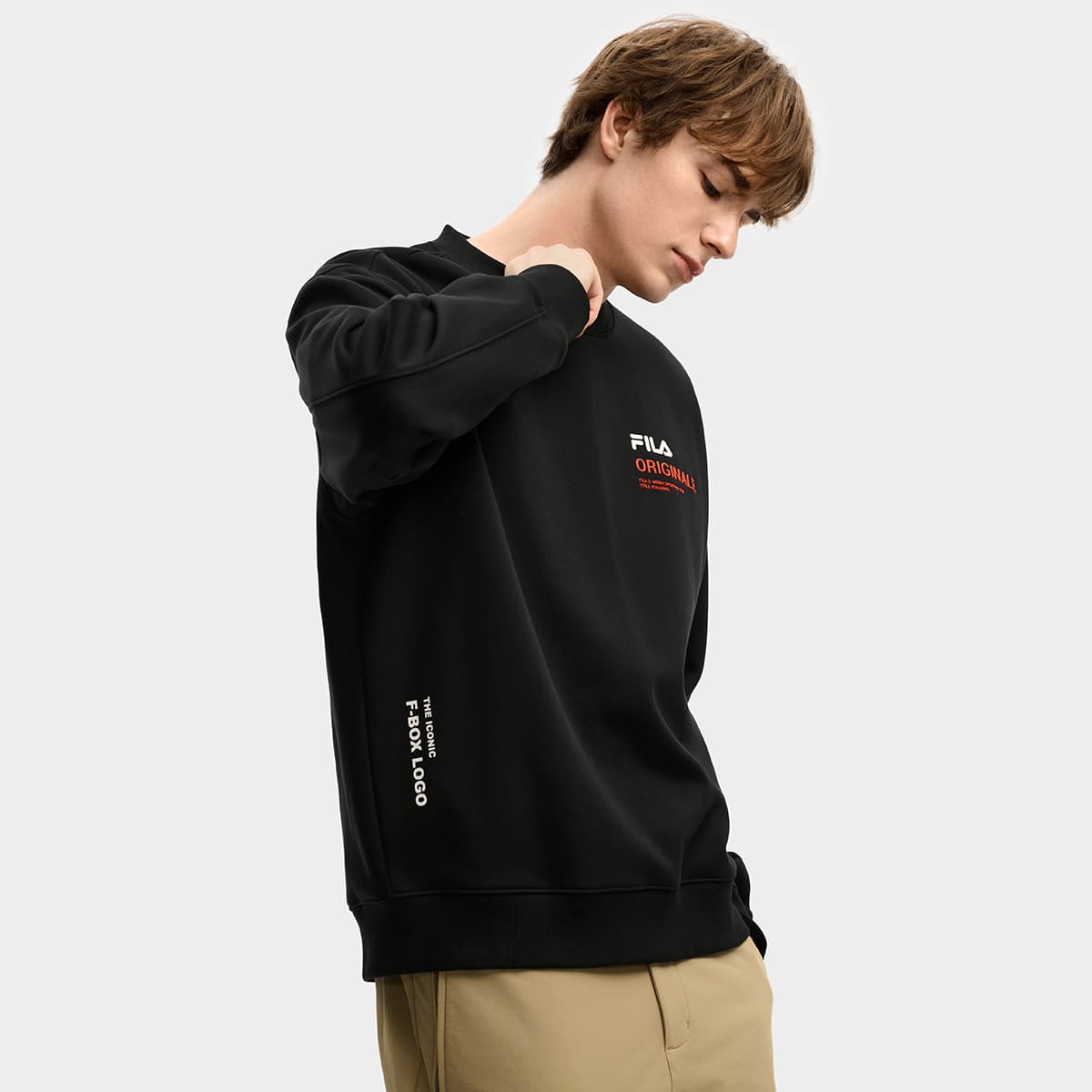 Худи FILA ORIGINALE С флисовой подкладкой Модный повседневный универсальный термальный свободный крой Толстовка мужской черный - изображение 6