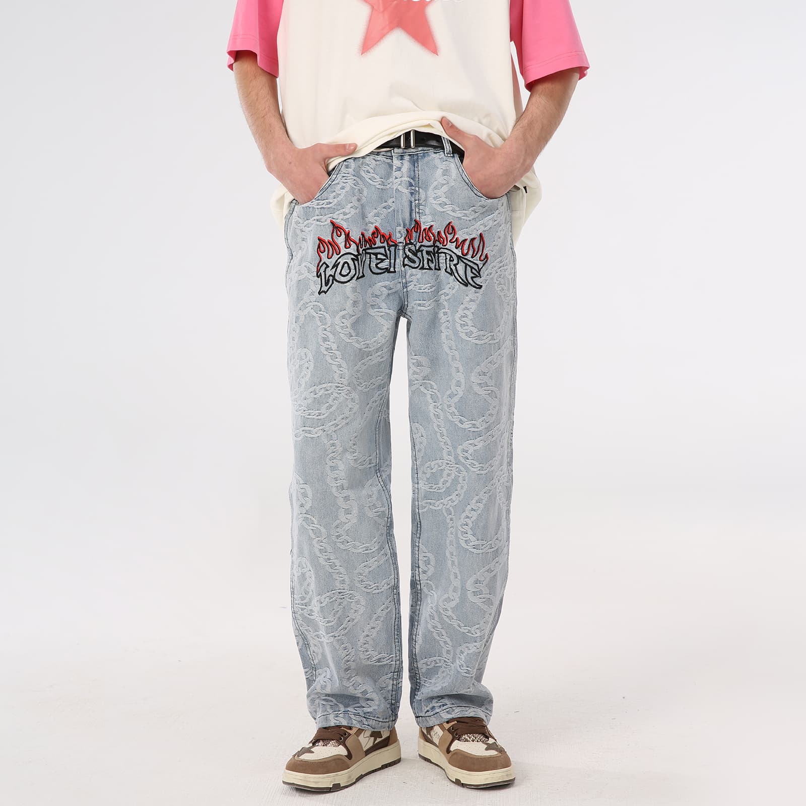 Штаны PASET Flame Embroidery Jeans - изображение 4