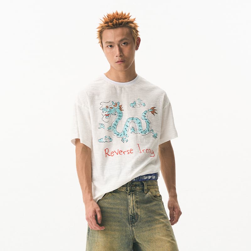 Футболка EMPTY REFERENCE x REVERSE IRONY Dragon Print T-Shirt White - изображение 6