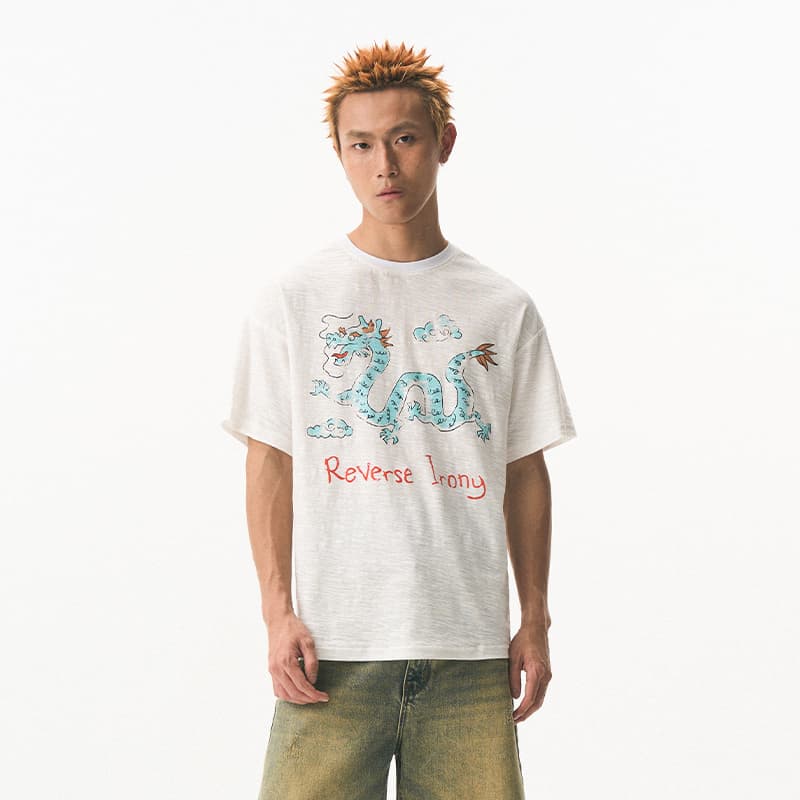 Футболка EMPTY REFERENCE x REVERSE IRONY Dragon Print T-Shirt White - изображение 4