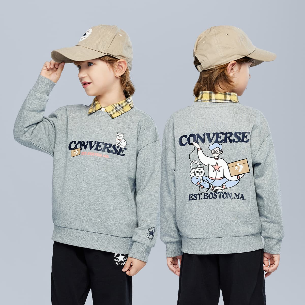 Converse Толстовка с круглым вырезом, длинный рукав, детский - изображение 11