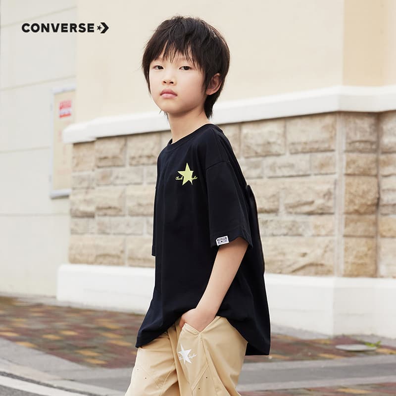 Футболка Converse Футболка с круглым вырезом повседневная удобная минималистичная короткий рукав глубокий черный детский - изображение 5