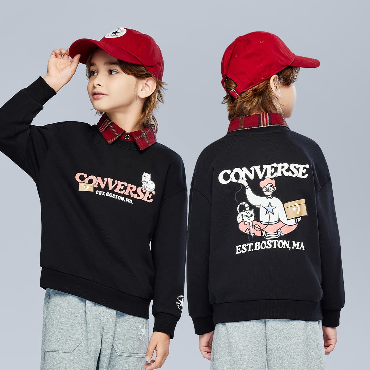Converse Толстовка с круглым вырезом, длинный рукав, детский - изображение 12