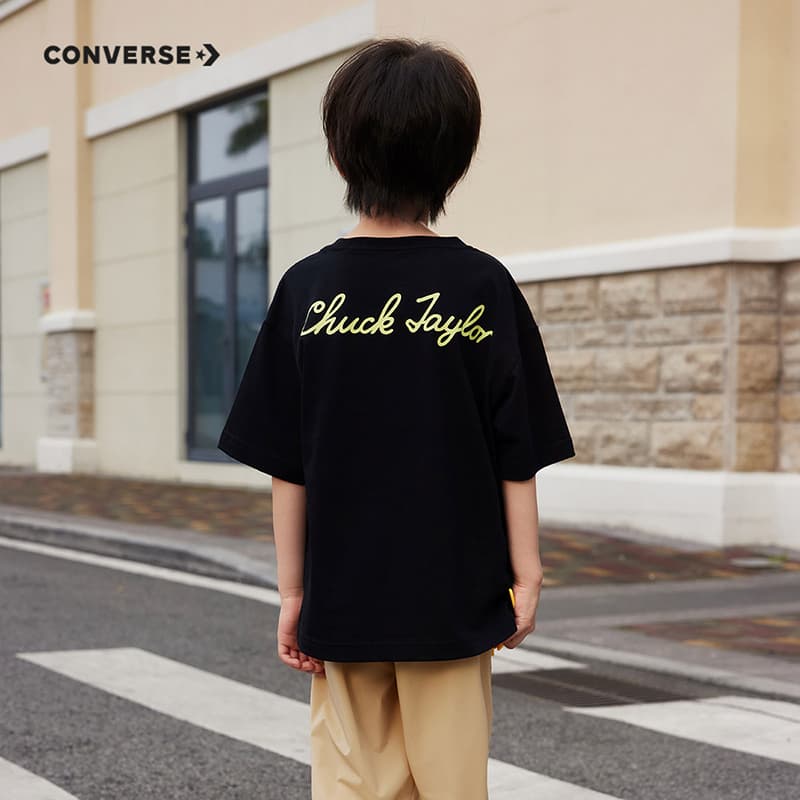 Футболка Converse Футболка с круглым вырезом повседневная удобная минималистичная короткий рукав глубокий черный детский - изображение 6