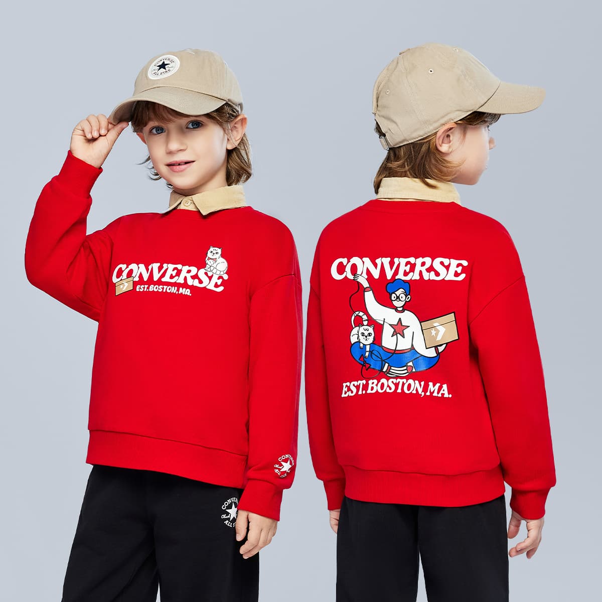 Converse Толстовка с круглым вырезом, длинный рукав, детский - изображение 15