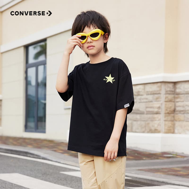 Футболка Converse Футболка с круглым вырезом повседневная удобная минималистичная короткий рукав глубокий черный детский - изображение 3