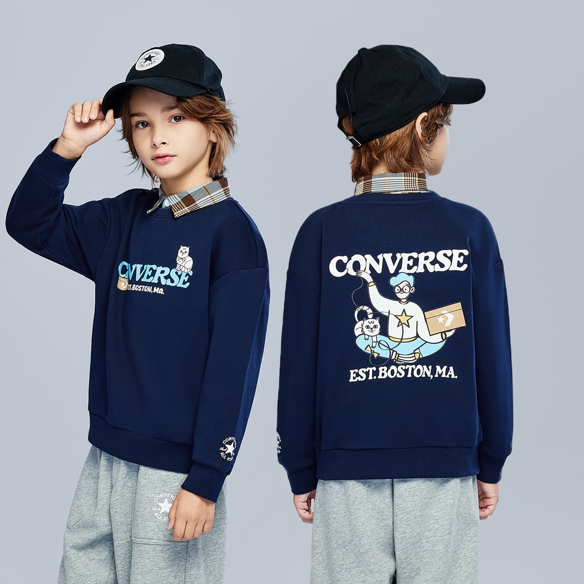 Converse Толстовка с круглым вырезом, длинный рукав, детский - изображение 13