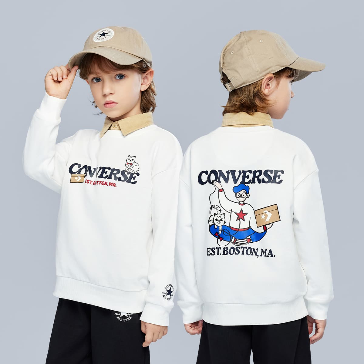 Converse Толстовка с круглым вырезом, длинный рукав, детский - изображение 14