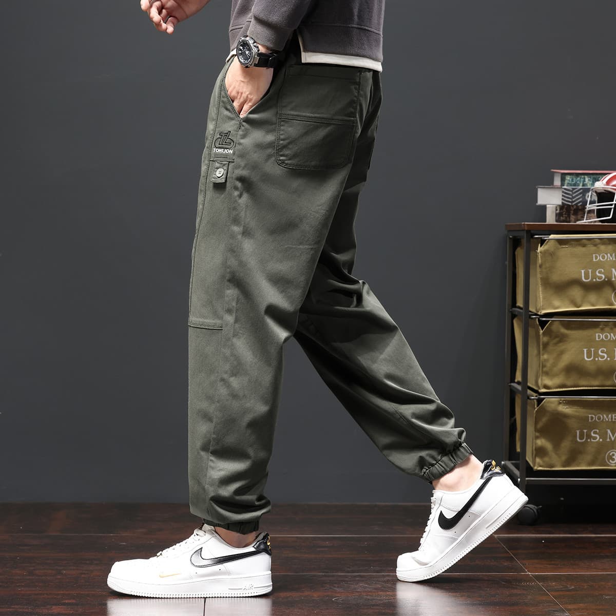 Штаны Tonlion Army Green Unisex Casual Pants Tonlion Армейские зеленые унисекс повседневные штаны - изображение 3