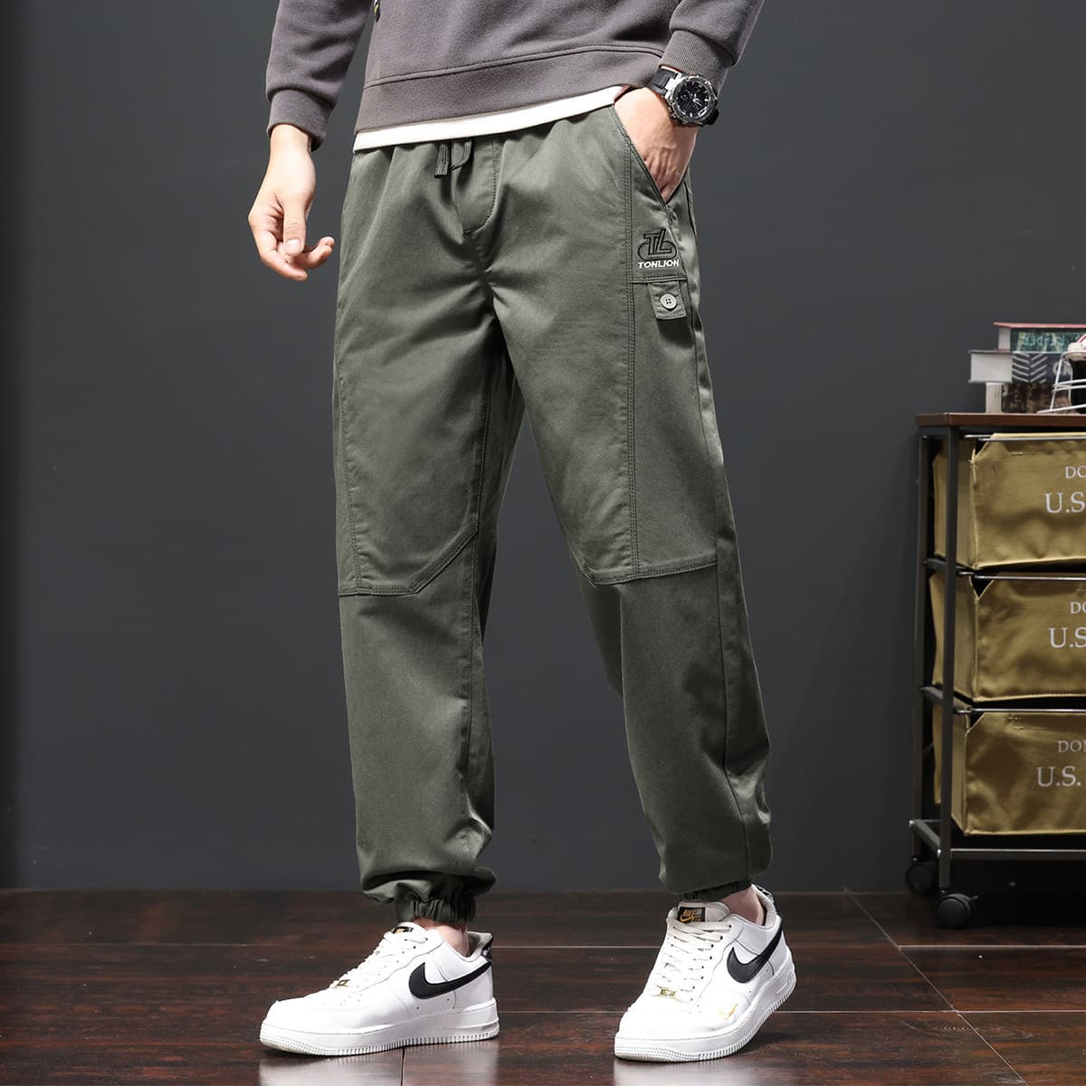 Штаны Tonlion Army Green Unisex Casual Pants Tonlion Армейские зеленые унисекс повседневные штаны - изображение 2