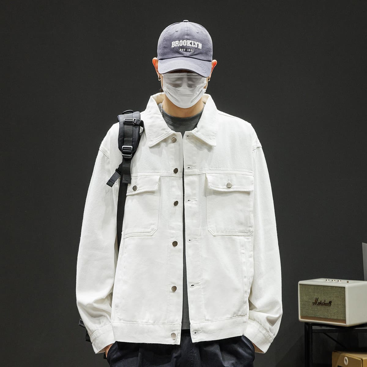 Джинсовая куртка Tonlion Белый Мужской Джинсовые куртки - изображение 5