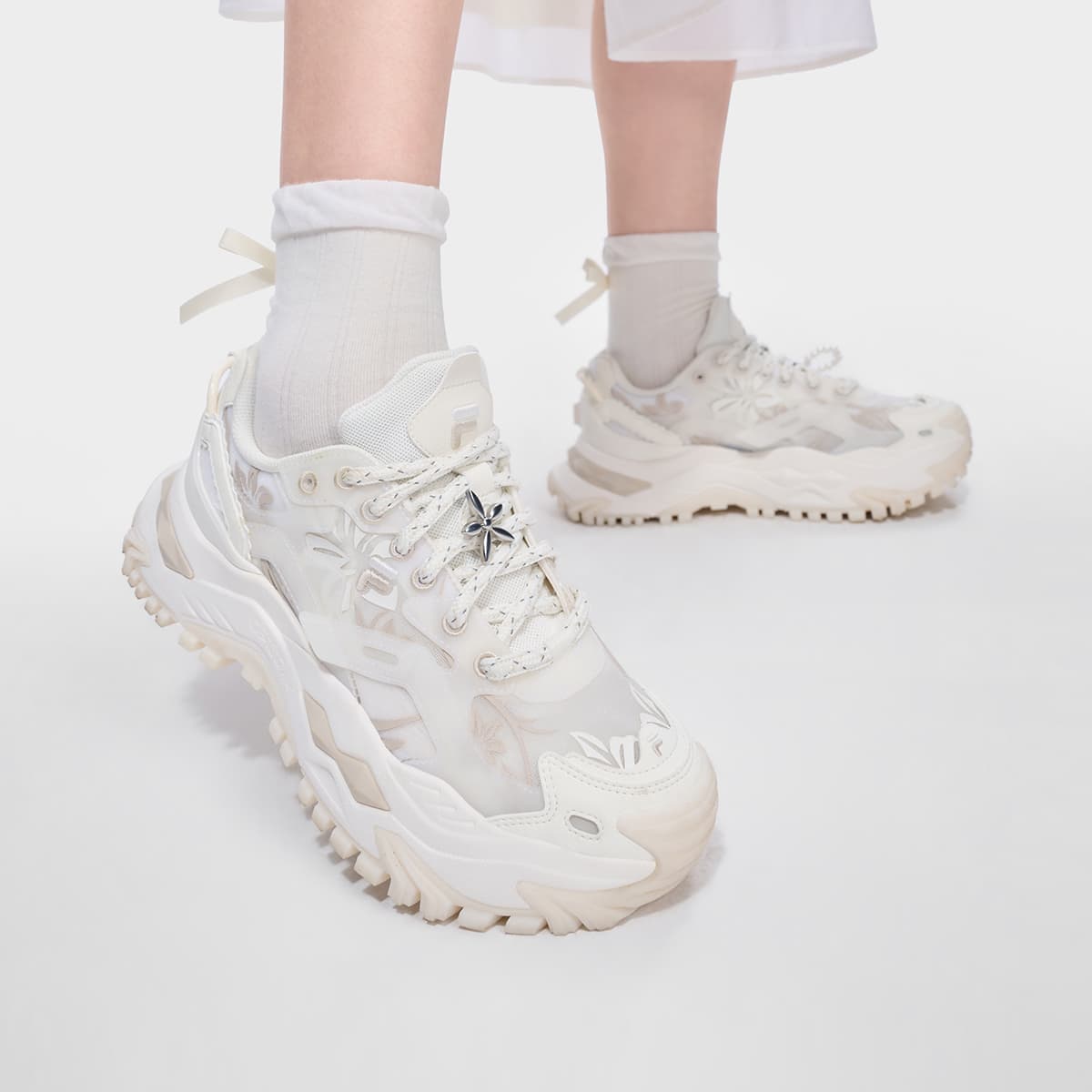 Кроссовки FILA FUSION Бьянко Аbrasion Resistant Дышащий Массивные кроссовки Женские Снег Туманно-серый - изображение 8
