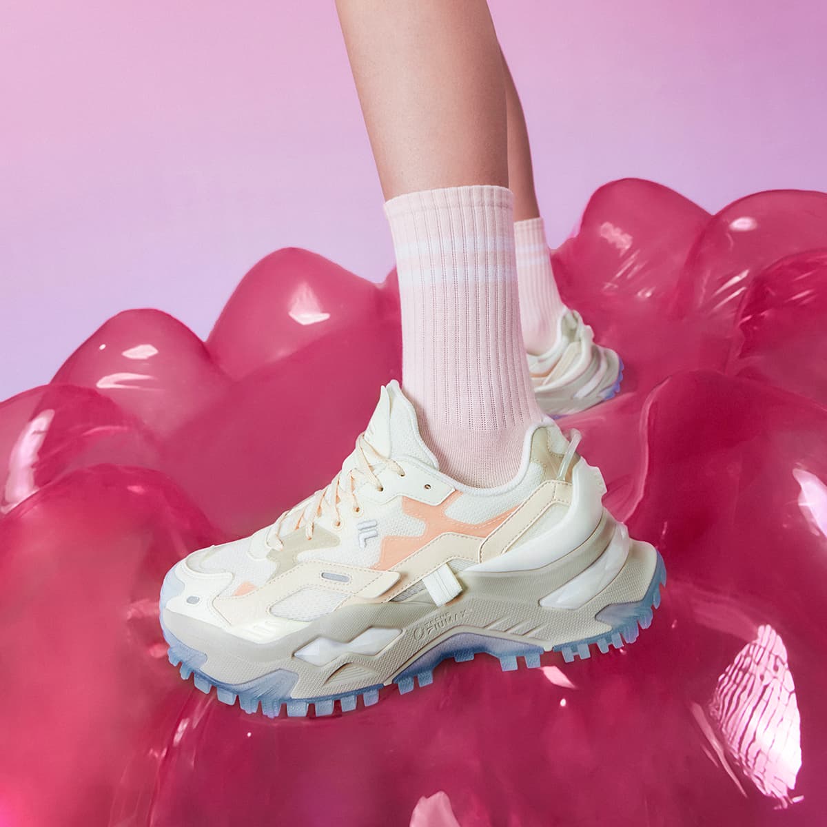 Кроссовки FILA FUSION Бьянко Ткань Дышащий Low Топ Повседневная обувь Women's White Розовый - изображение 7